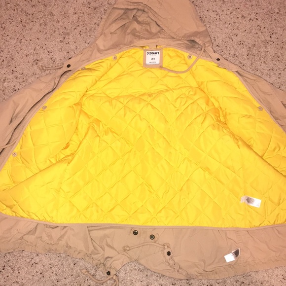 Old navy 2 in 1 jacket. Tan yellow hood pockets zipper Sz L removable - Picture 8 of 13